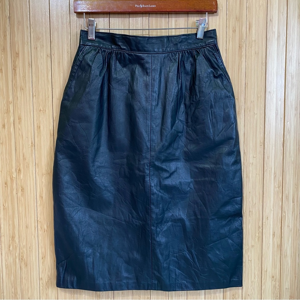 VTG 80s Avanti Leather Pencil Skirt Women’s Size 12 Pocket Slim Fit Silhouette